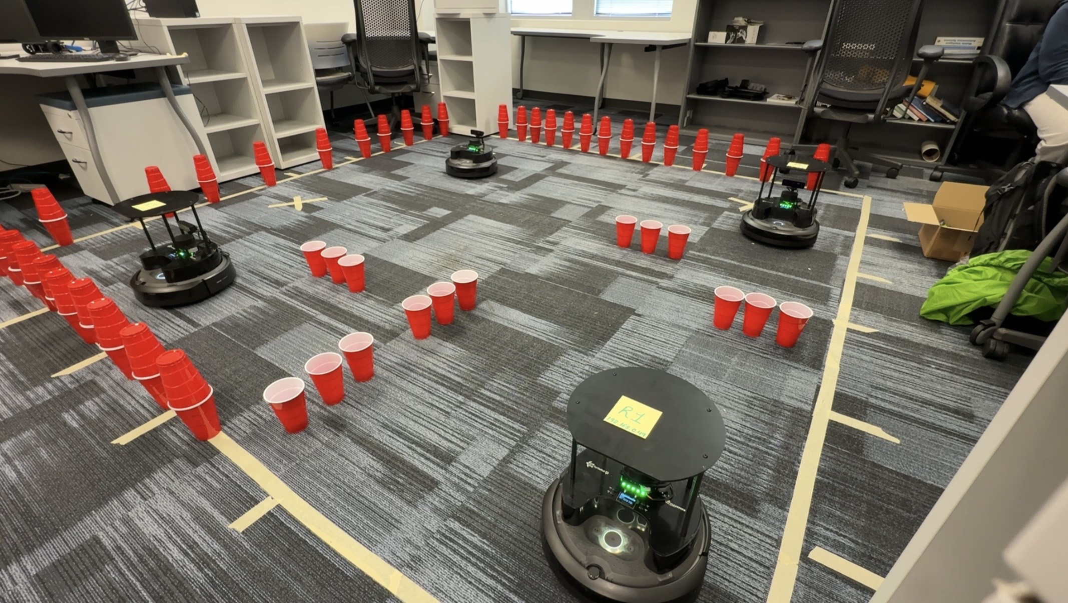 Five TurtleBot4 robots in the testbed